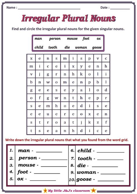 English grammar wroksheet for irregular plural nouns-primary grade children-make impressive way to learn easy. Irregular Nouns Plural, Irregular Plurals Worksheet, Irregular Nouns Worksheets, Irregular Plural Nouns Activities, Nouns For Kids, Irregular Plural Nouns Worksheet, Plural Nouns Activities, English Beginner, Nouns Exercises