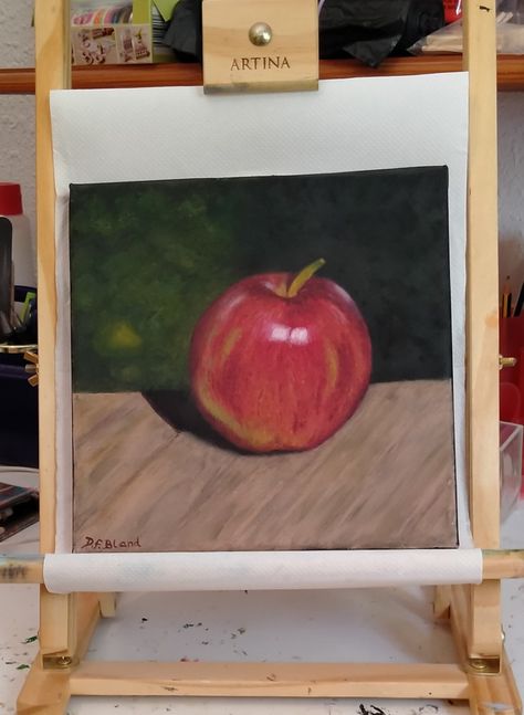 Red delicious apple on garden table. Oil painting on canvas. Apple Table, Table Painting, Red Delicious Apples, Table Art, Art Easy, Painted Table, Art Table, Garden Table, Red Apple