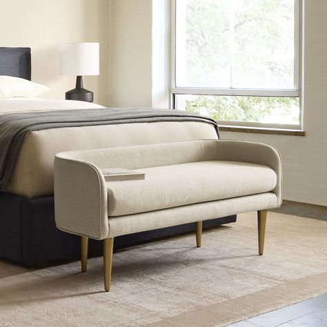 Celine Bench | West Elm Bottom Of Bed Bench, End Of Bed Ideas, Bedroom Bench Ideas, Japandi Bed, Japandi Room, End Of Bed Ottoman, Bedroom Bench Modern, Bench Couch, West Elm Bench