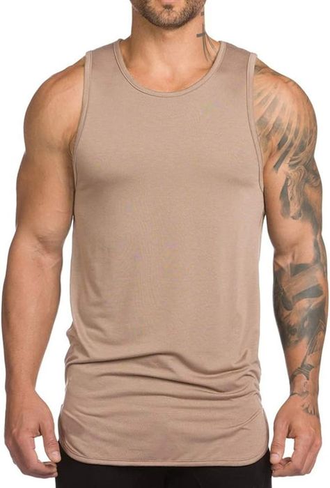 Amazon.com: Magiftbox Mens Extended Scoop Workout Stringer Tank Tops Gym Shirts for Men Black/Khaki T05_Khaki_US-M : Clothing, Shoes & Jewelry Stringer Tank Top, Gym Tank Tops, Gym Shirts, Black Khakis, Burning Man, Shirts For Men, Shoes Jewelry, Mens Shirts, Gym