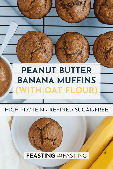 Oat Flour Banana Recipes, Banana Oat Muffins 3 Ingredients, Gluten Free Banana Oat Muffins, Banana Oat Protein Muffins, Banana Muffins Oat Flour, Recipes With Oat Flour, Banana Oat Flour Muffins, Healthy Peanut Butter Banana Muffins, Oat Flour Banana Muffins