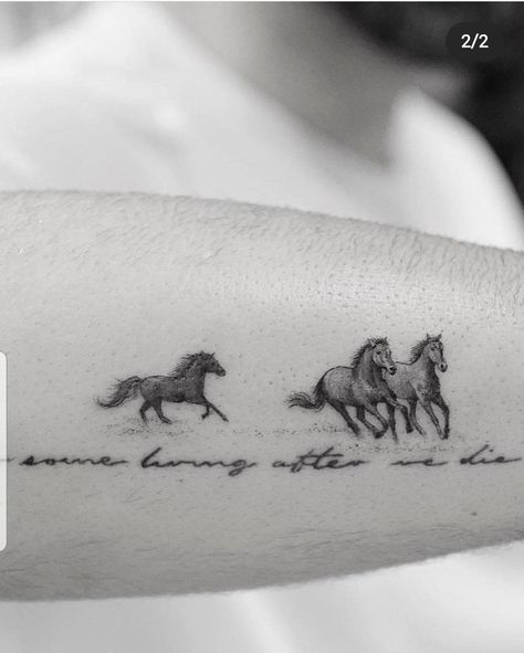 Herd Of Horses Tattoo, Feminine Horse Tattoo, Equine Tattoos Simple, Horse Spine Tattoo, Horse Forearm Tattoo, Simple Horse Tattoo Ideas, Horse Inspired Tattoos, Equestrian Tattoo Ideas, Wild Horses Tattoo