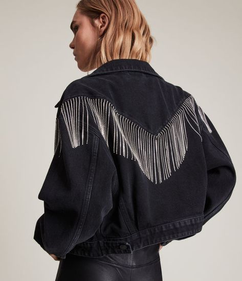 Tassel Jacket, Cowboy Jacket, Looks Country, Black Denim Jacket, Jacket Design, Women's Coats & Jackets, Summer Essentials, Outfits Casuales, Black Denim