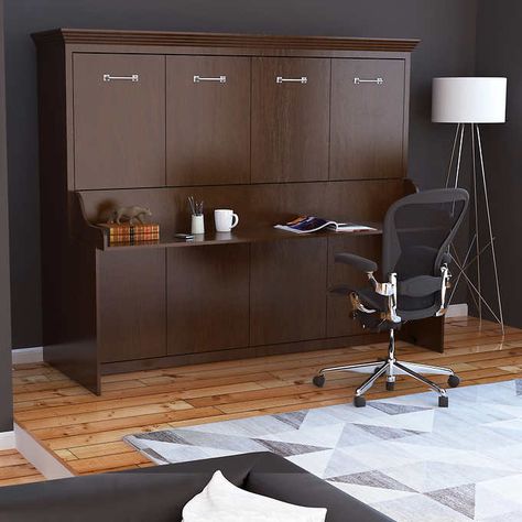 Melbourne Queen Wall Bed w/ Desk Combo - Walnut Murphy Desk, Full Murphy Bed, Horizontal Murphy Bed, Murphy Wall Beds, Murphy Bed Ideas, Murphy Bed Desk, Queen Murphy Bed, Walnut Bed, Diy Dresser Makeover