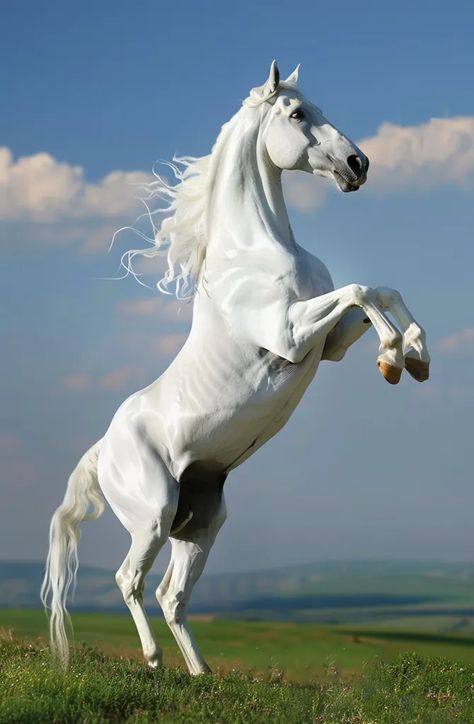 Horse Standing, Horse Rearing, Rearing Horse, Majestic Horse, Mane N Tail, White Clouds, White Horse, Horse Painting, Wild Horses