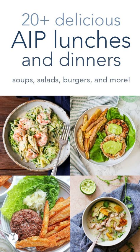 Delicious AIP Lunches & DInners :: soup, salad, burgers & more! Aip Recipes Crockpot Dinners, Paleo And Aip Recipes, Aip Paleo Dinner Recipes, Aip Casseroles Autoimmune Paleo, Aip Diet Dinner, Healthy Aip Recipes, Delicious Aip Recipes, Autoimmune Lunch Ideas, Elimination Diet Lunch Ideas