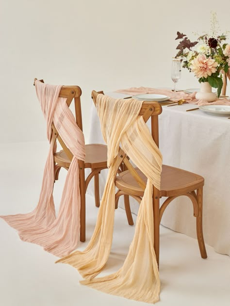 Beautiful hand-dyed cheesecloth chair sashes. You can use cheesecloth wedding chair covers as a tieback for chair or wedding arch decoration. Also, it can be used as a scarf or baby shower decoration. The endings of our cheesecloth are raw (rustic unfinished). ♥ My cheesecloth is 100% cotton and hand dyed in 46 beautiful colors. ♥ As my cheesecloth is hand dyed, the tone may vary a little in shade and color. ✂︎ SIZE:  Length: 60 inches (150 cm) / 87 inches (220 cm) / 118 inches (300 cm). Please Beach Wedding Aisle Decor, Boho Wedding Ceremony Decor, Beach Wedding Aisle, Bridal Shower Chair, Wedding Chair Decor, Brides Chair, Baby Shower Chair, Festival Activities, Wedding Aisles