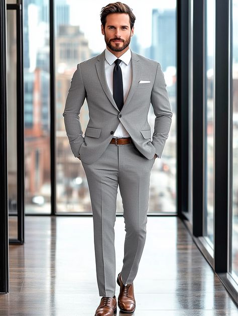 Sophistication meets simplicity in our tailored light gray suits. Visit our website to upgrade your wardrobe.   #ModernGent #TailoredStyle #menstylepage #fashion #mensfashiontips #mensclothing #menaboutfashion #bespokesuit #bespoke #dapper #ootdmenstyle #mensstreetstyle Grey Formal Suit Men, Ash Grey Suit Men, Suit And Tie Combinations, Grey Suit Men Outfit, Grey Suit Outfit, Men Gray Suit Outfit, Light Gray Blazer Outfit Mens, Grey Men’s Suit, Light Grey Tuxedo Wedding