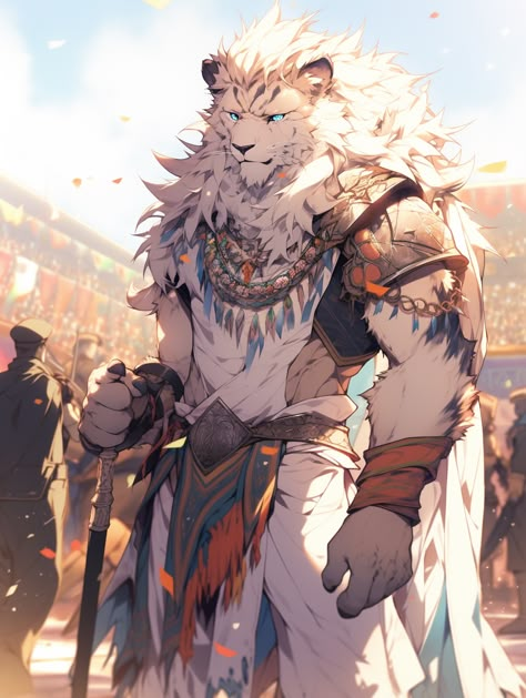 Deer Character Design Male, Humanoid Animal Art, Leonin Dnd, Anthro Lion, Mythological Beasts, Lion Character, Anime Lion, Animal Warrior, Lion Man