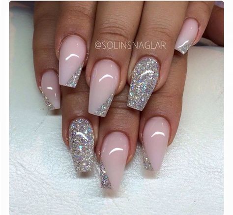 Pale Pink and Glitter Fab Nails, Silver Glitter Nails, Gel Nail Design, Pink Nail Designs, Nail Designs Glitter, Gel Nail Designs, Hot Nails, Prom Nails, Fabulous Nails