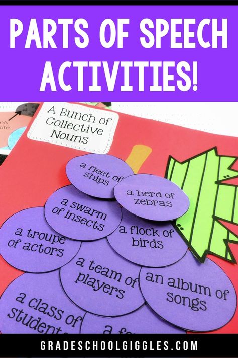 Teaching grammar got you stumped? Engage your elementary school students in learning about the eight parts of speech with fun and engaging printables like posters, games, and interactive worksheets. With these resources, kids will never find themselves bored in English class again. Check out our blog for more details about these exciting parts of speech activities! Grammar Games For Kids, Elementary Grammar, English Grammar Games, Parts Of Speech Games, Eight Parts Of Speech, Third Grade Activities, Speech Games, English Notes, Parts Of Speech Activities