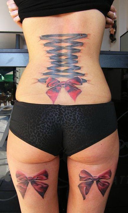 60 Sexy Bow Tattoos – Meanings, Ideas and Designs for 2019 Korsett Piercings, Bow Tattoo Thigh, Bow Tie Tattoo, Lace Bow Tattoos, Corset Tattoo, Bow Tattoo Designs, Ribbon Tattoos, Bow Tattoo, 1 Tattoo