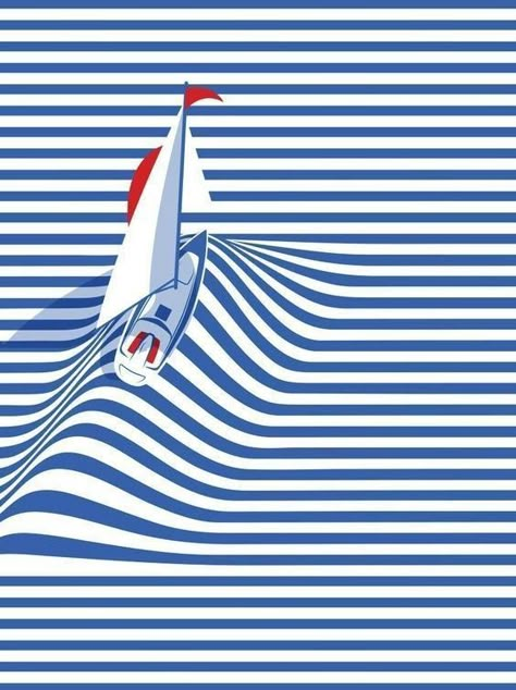 Sailing Graphic Design, Stripe Art, Art Cube, Sailing Regatta, Maritime Art, Sailboat Art, Textile Prints Design, Doodle Illustration, Beach Design