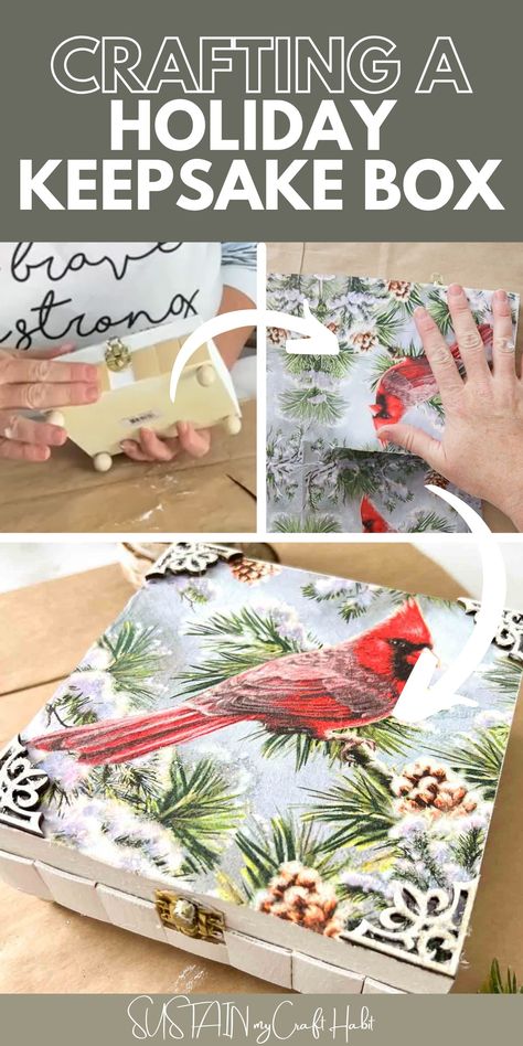 Decoupage Christmas Gifts, Christmas Decoupage Ideas On Wood, Decoupage Christmas Ideas, Christmas Decoupage Boxes, Christmas Decoupage Ideas, Wood Box Ideas, Decopage Ideas Wood Ornaments, Collage With Text, Decoupage Christmas Candles