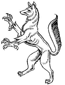 Enfield - a creature with the head of a fox, the forelimbs of an eagle, the body of a greyhound, and the tail of a lion. Not well known with very little information to be found. Enfield Creature, Medieval Animal Art, Irish Mythical Creatures, Medieval Animal Illustration, Medieval Wolf Tattoo, Fox Tails, Fantasy Reference, Medieval Deer Illustration, Manuscript Illumination