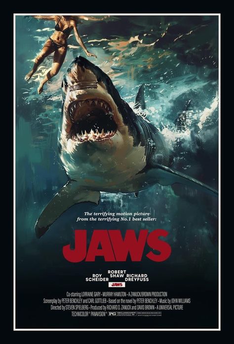 Jaws Poster, Jaws Movie Poster, 80s Movie Posters, Bruce Lee Pictures, Action Movie Poster, Shark Pictures, Movie Collage, Jaws Movie, Classic Films Posters