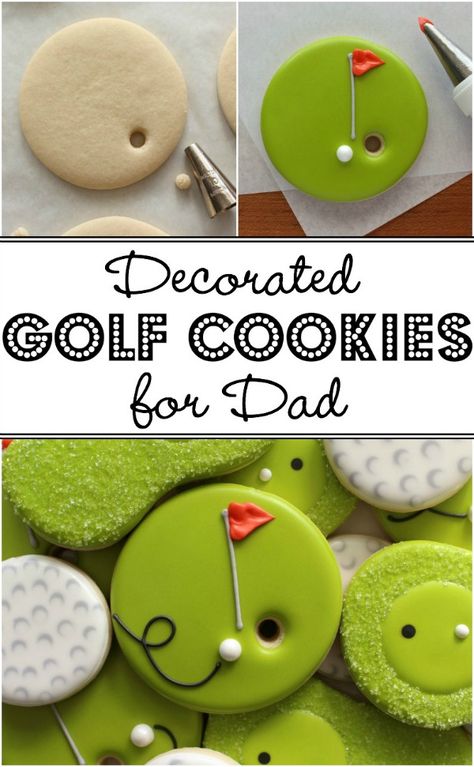 How to make cute and easy decorated Golf Cookies for Father's Day Golf Cookies, Golf Theme Party, Sugar Cookie Designs, Gateaux Cake, Fancy Cookies, Creative Cookies, Cookie Inspiration, Cookies Decorated, Iced Cookies