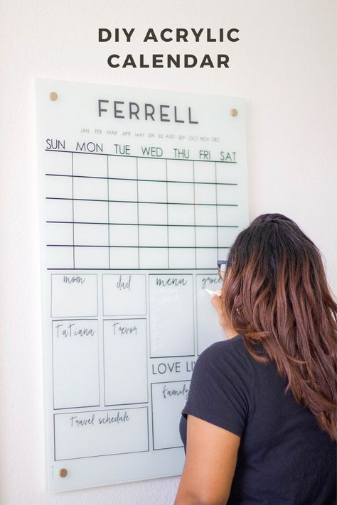 Calendar Cricut Ideas, Corner Command Center, Acrylic Family Calendar, Family Calendar Ideas, Cricut Corner, Calendar Designs, Acrylic Calendar, Calendar For Kids, Family Command Center