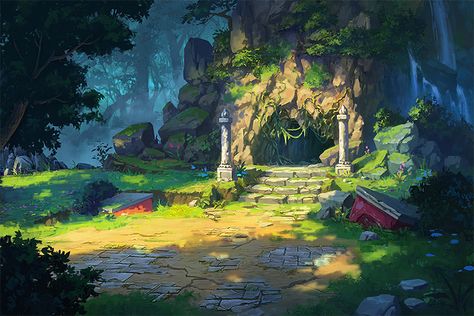 cave deep in the jungle concept Cave Entrance, Environment Painting, Art Environment, Jungle Art, Landscape Concept, Dnd Maps, Fantasy Forest, Level Design, Game Concept Art