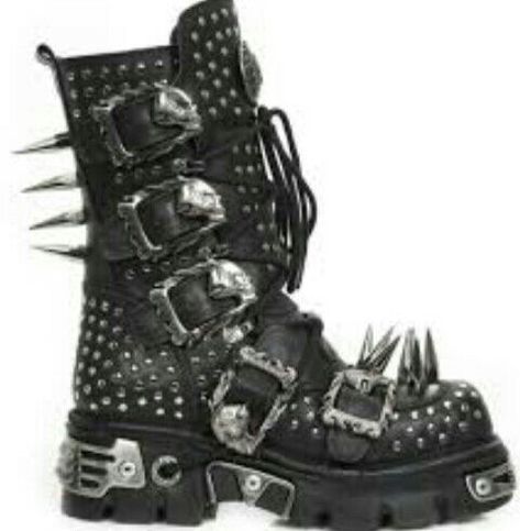 Goth Styles, Rocker Boots, New Rock Boots, Rock Boots, Goth Shoes, Goth Boots, Studs And Spikes, Gothic Boots, Half Boots