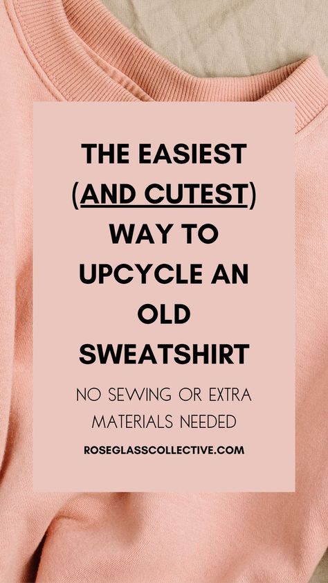 People are always surprised when I tell them about my secret method of updating any old hoodie or sweatshirt. This hack makes any sweatshirt instantly more flattering and comfy, I have done it on almost all of my sweatshirts! #sweatshirtcuttingideas #offtheshouldersweatshirt #diysweatshirtcutting Upcycling A Sweatshirt, Sweatshirt Into Bag, Sweatshirts Diy Ideas, Sweatshirt Material Sewing Projects, Sweatshirt Recycle Diy, Revamp Hoodie Ideas, Old Hoodies Repurposed, How To Distress A Sweatshirt Diy, Sweatshirt Repurpose Ideas