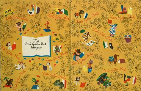 Golden book endpages Book Endpapers, Golden Books, Vintage Book Covers, Golden Book, Miniature Books, Book Layout, Little Golden Books, Vintage Children's Books, Childrens Illustrations