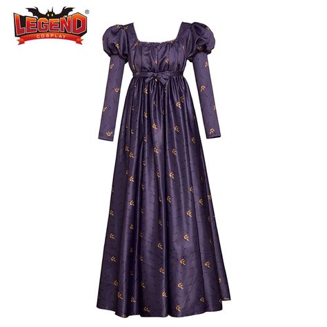 Regency Empire Waist Ball Gown 1800s Dress Jane Austen Costume Purple Ruffled Puff Long Sleeve High Waistline Tea Party Gowns - Cosplay Costumes - AliExpress 1800 Ball Gowns, Ball Gown Purple, Gown Purple, 1800's Dress, Puffy Sleeve Dress, Waistline Dress, Costume Ball, Period Dress, Regency Dress