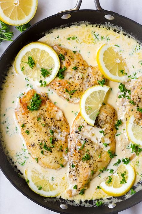 30-Minute Creamy Lemon Chicken - Cooking For My Soul Chicken With Creamy Lemon Sauce, One Skillet Chicken With Lemon Garlic Cream Sauce, Cream Lemon Chicken, Chicken In Lemon Cream Sauce, Chicken With Lemon Garlic Cream Sauce, Lemon Cream Chicken Recipe, Creamy Lemon Chicken Crockpot, Easy Lemon Cream Sauce, Chicken Lemon Cream Sauce