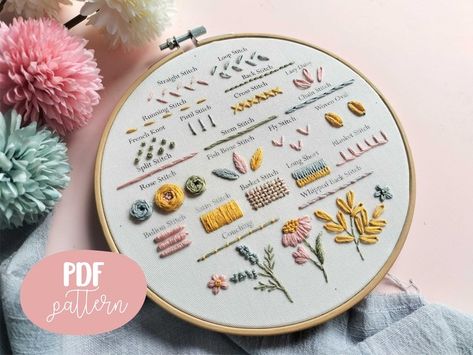 Embroidery 101: 6 Beginner Stitch Samplers To Get You Started - KnitHacker Embroidery Learning, Start Embroidery, Embroidery Video, Basic Embroidery, Beginner Embroidery Kit, Beginner Embroidery, Embroidery Sampler, Linen Fabrics, Basic Embroidery Stitches