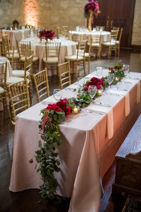 Red And White Table Decor, Red Flower Decoration Wedding, Red Flower Table Decorations, Red Rose Wedding Head Table, Red Wedding Theme Romantic Table Decor, White Tablecloth Red Runner, December Wedding, Party Decoration, Wedding Table Decorations