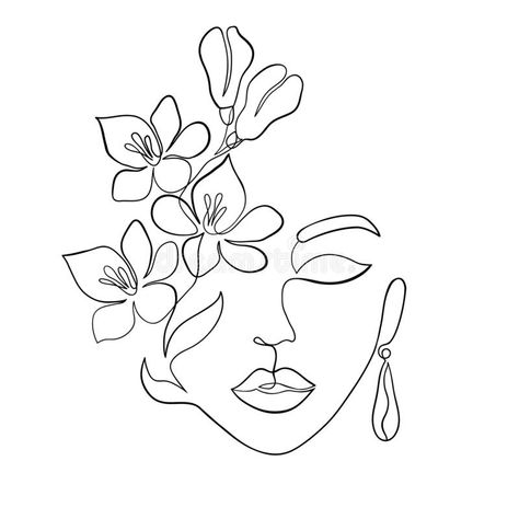 One Line Flower, Face Doodles, Face Outline, Face Line Drawing, Silhouette Drawing, Abstract Face Art, Line Sketch, Flower Art Drawing, One Line Drawing