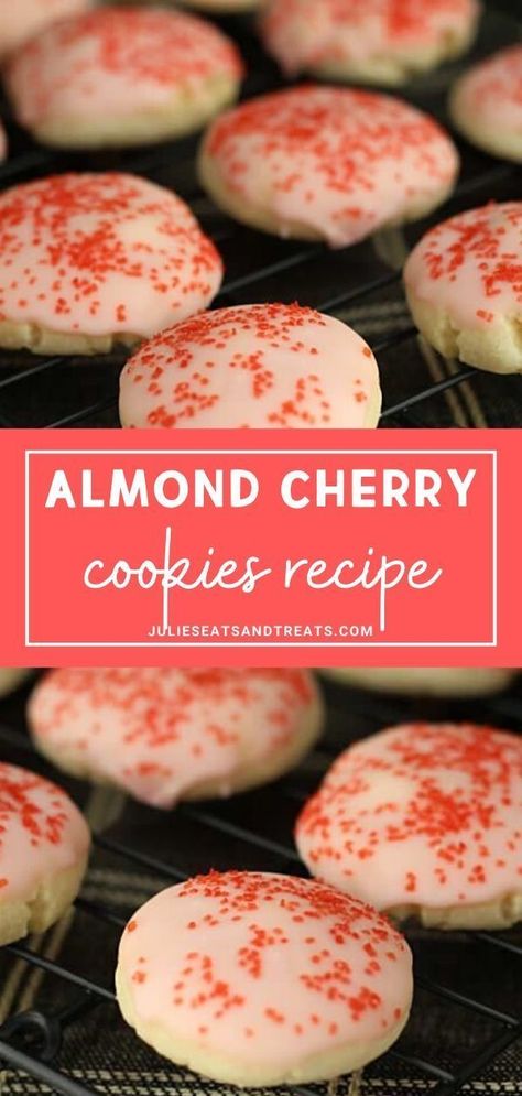 Almond Cherry Cookies, Cherry Cookies Recipes, Cherry Frosting, Cookie Glaze, Almond Cookie, Almond Meal Cookies, Cherry Cookies, Almond Cookies, Köstliche Desserts