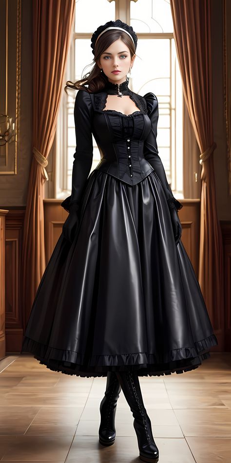 From Victorian elegance to crazy steampunk 019
A lady wearing suits in Victorian elegance style，created by “图趣 AI (tu-qu-ai)” software,
Keywords:  AI images, 图趣 AI , a lady, a beauty，pajamas，Victorian style，elegant，attractive，Leather boots，suits， attractive，steampunk style Black Steampunk Dress, Victoria Era Fashion, Elegant Gothic Aristocrat Dresses, Luxury Black Victorian Dress With Romantic Style, Neo Victorian Fashion, Victorian Era Clothing, Victorian Women Fashion, Luxury Victorian Dress For Cosplay, Luxury Gothic Victorian Dress For Women