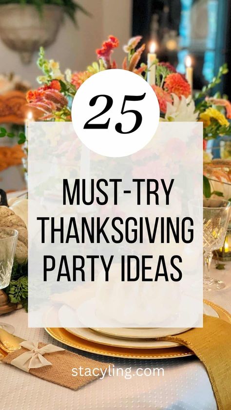 Looking for ideas to celebrate Thanksgiving or Friendsgiving this year? Wait until you see these must-try decorating, entertaining and food menu ideas for the big day! #thanksgivingparty #thanksgivingpartyideas #thanksgivingday #thanksgivingtable #tabledecorations #tabledecor #centerpieceideas #thanksgivingcenterpiece Thanksgiving Edible Place Settings, Thanksgiving Customer Appreciation Ideas, Special Thanksgiving Ideas, Thanksgiving Theme Ideas, Thanksgiving Get Together Ideas, Large Thanksgiving Party, Thanksgiving Celebration Ideas, Thanksgiving Birthday Ideas, Thanksgiving Tablescapes Ideas Rustic