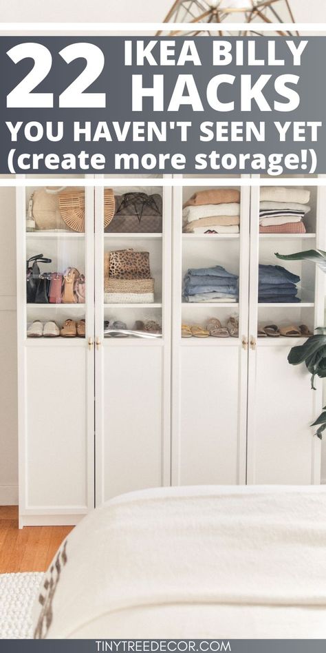 easy diy billy book case ikea hacks Billy Bookcase With Doors, Ikea Bathroom Storage, Organization Nursery, Billy Hack, Ikea Closet Hack, Ikea Billy Hack, Bookcase Closet, Ikea Hack Storage, Ikea Dining Room