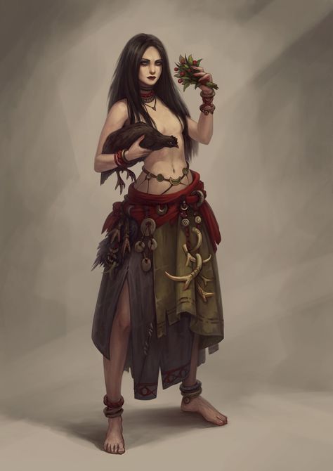 Daria Ovchinnikova - forest witch Druid Witch, Witch Markings, Witch Dnd Art, Witch Characters Design, Witch Monster, Vistani Dnd, Wild Witch, Forest Druid, Witch Forest