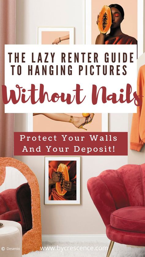 Yes, you have every right in your rented home to enjoy all the gorgeous canvasses and wall art you have collected over the years with zero need to worry about damaging your rental walls. Here are stress-free and affordable hacks to hang pictures without nails... #hanging pictures without nails #home decor How To Hang Stuff Without Damaging Walls, No Hole Picture Hanging, Damage Free Hanging, How To Hang Things Without Damaging Wall, Hanging Art Without Nails, Rental Friendly Wall Art, How To Hang Pictures On Wall Without Nails, How To Hang Wall Art Without Holes, Hanging Without Damaging Walls