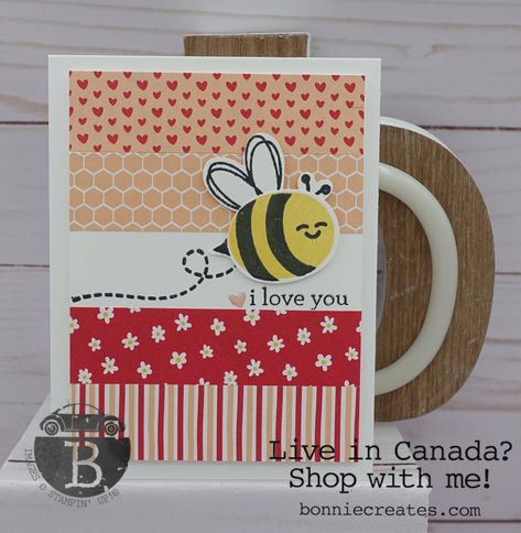 Bee My Valentine love you - Bonnie Sanche - Stampin' Up! Demonstrator Stampin Up Bee Mine Dsp, Stampin Up Bee My Valentine, Bee Valentines Cards, 2024 Card, Bee My Valentine, Bee Mine Valentine, Bee Valentine, Bee Cards, Bee Mine