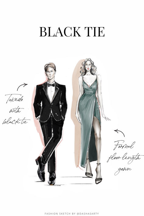 Click through for our quick guide to wedding guest attire! Including Black Tie, White Tie, Semi-Formal or Cocktail and Casual. Business Course, Dress Code Wedding, Inverted Triangle, Guest Attire, Wedding Attire Guest, Floor Length Gown, Black Tie Wedding, White Tie, Dress Code