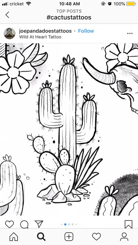 Southwest Pattern Tattoo, Traditional Longhorn Skull Tattoo, Cactus Tattoo Stencil, Cactus Aesthetic Drawing, Nopal Drawing, Western Cactus Tattoo, Small Arizona Tattoo, Traditional Cactus Tattoo, Saguaro Tattoo