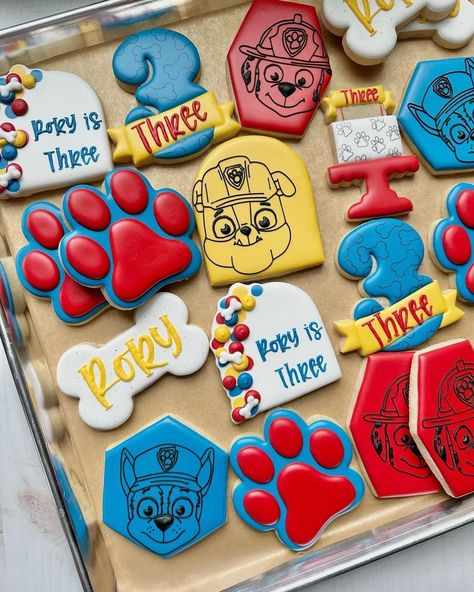 paw patrol cookies • Instagram Simple Paw Patrol Cookies, Paw Patrol Decorated Cookies, Paw Patrol Cookies Decorated, Paw Patrol Sugar Cookies, Paw Patrol Cookies, Paw Patrol Cupcakes, Psi Patrol, Cookie Making, Second Birthday Ideas