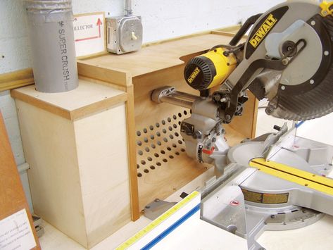 Miter Saw Dust Collection Box | Popular Woodworking Magazine Woodworking Dust Collection System, Miter Saw Dust Collection, Mitre Saw Dust Collection, Dust Collection Hose, Shop Dust Collection, Sliding Mitre Saw, Mitre Saw Station, Saw Dust, Dust Collection System