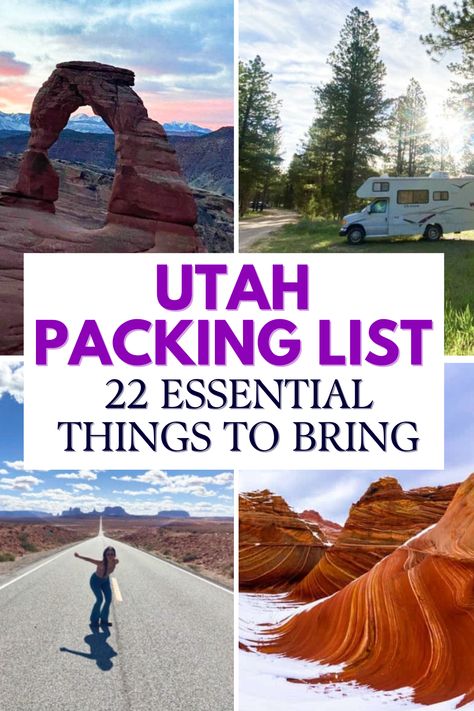 The ONLY Utah packing list you need. A Utah checklist with all the essentials, clothing & items you might forget + practical Utah packing tips. Utah Outfits Fall, Utah Packing List, Utah Outfits, Utah Summer, Vacation Checklist, Essentials Clothing, Utah Vacation, Road Trip Packing List, Utah Road Trip