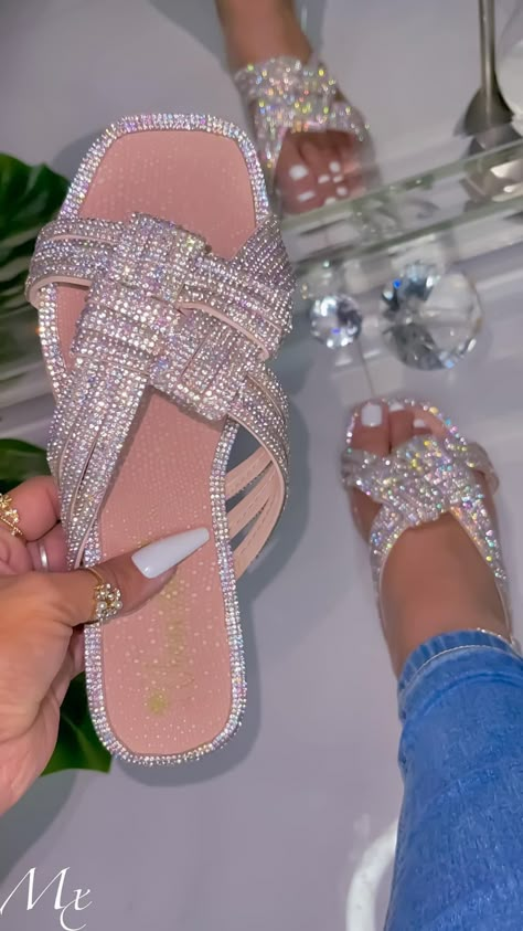 Glittery Sandals, Mexican Shoes, Sparkle Flats, Cute Slides, Sparkle Sandals, Sparkly Sandals, Bling Sandals, Women Flat Sandals, Pretty Sandals