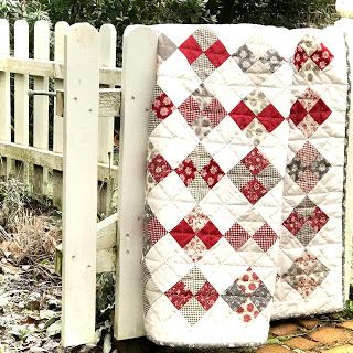 4 Patch Quilt, Stamp Quilt, Simple Quilts, Sewing Quilts, Cake Quilt, Sewing Patchwork, Four Patch, French General, Red And White Quilts