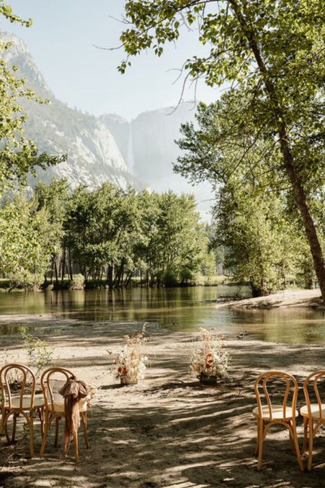 National Park Wedding in Yosemite | Ceremony decorations | Destination Wedding Planner. Ready to tie the knot in a breathtaking location filled with love? Plan the ultimate micro wedding adventure in Yosemite National Park! See elegant woodsy wedding, yosemite wedding ceremony, national park wedding table numbers and yosemite wedding attire. Book us to plan your unforgettable destination wedding at emberandstoneevents.com. Forest Wedding California, Tenaya Lodge Wedding, Wedding National Park, Micro Forest Wedding, Yosemite Chapel Wedding, Sequoia National Park Wedding, California Mountain Wedding, Yosemite National Park Wedding, The Wedding Tree Wyoming