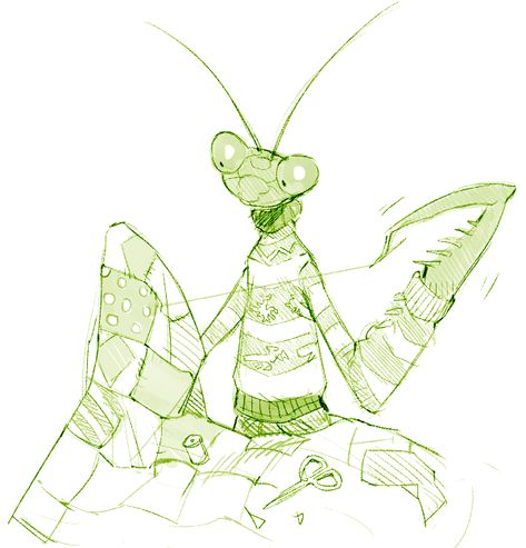 baruyon Bug Art, Animal Character, Praying Mantis, Arte Inspo, Art Style Inspiration, 영감을 주는 캐릭터, Character Designs, Winter Clothes, Funky Art