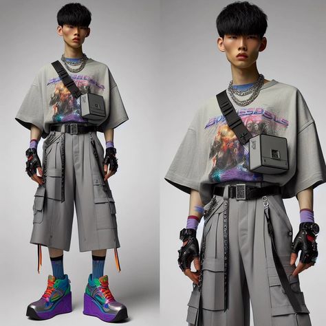 Cyberpunk Clothing Men, Cyberpunk Outfit Male, Cyberpunk Streetwear, Cyberpunk Outfit, Urban Street Wear, Fashion Show Poster, Edgy Streetwear, Cyberpunk Clothes, Alt Style