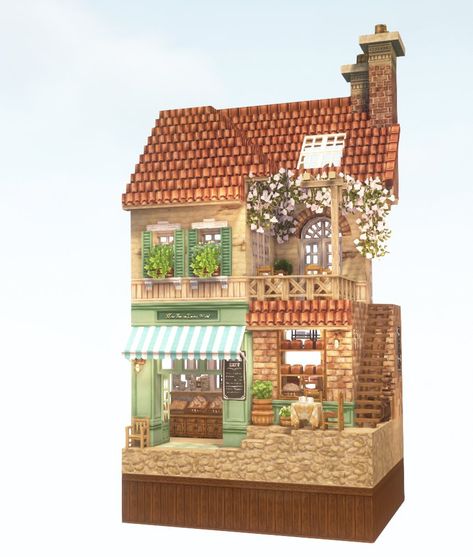 Cottage Core Bakery Minecraft, Cottage Bakery Exterior, Bakery Shop Minecraft, Minecraft Cottagecore Bakery, Cute Minecraft Bakery Ideas, Minecraft Parisian Building, Retro Minecraft Builds, Minecraft Cocricot House, Cocricot Build