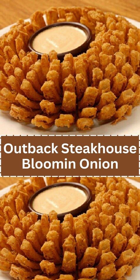 Recreate the iconic Outback Steakhouse Bloomin' Onion at home with this recipe. Learn how to slice and fry a whole onion to golden, crispy perfection, served with a spicy signature dipping sauce. It's a show-stopping appetizer that's perfect for sharing (or not!). #BloominOnion #CopycatRecipe #AppetizerGoals Outback Blooming Onion, Outback Bloomin Onion, Bloomin Onion Sauce, Blooming Onion Sauce, Blooming Onion Recipes, Bloomin Onion, Spicy Dip, Blooming Onion, Outback Steakhouse